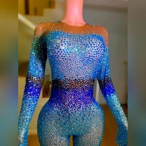 Rhinestone bodysuit with gloves